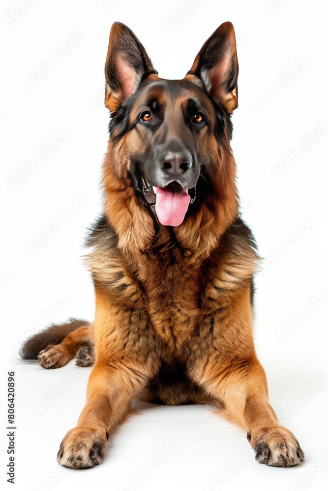 Mystic portrait of German Shepherd, full body View, isolated on white background