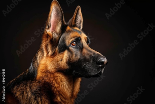 Mystic portrait of German Shepherd, isolated on black