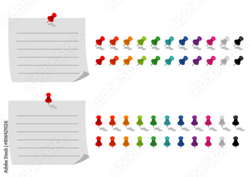 ダルマピンと罫線のあるメモ用紙のイラストのセット
