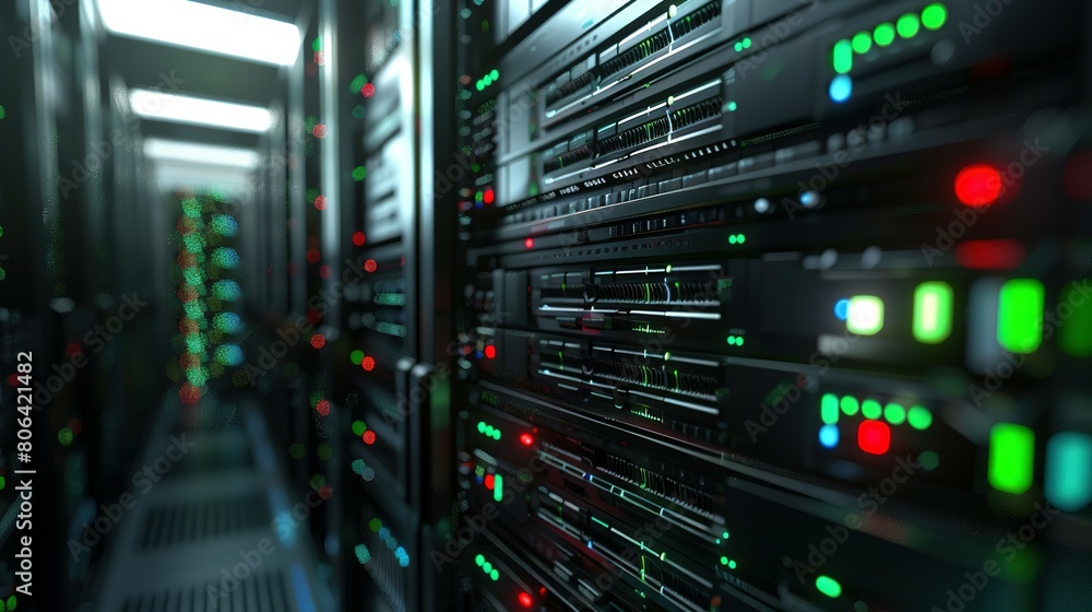 Naklejka premium Data Center Server Room, fiber optic, data center server, data center cloud, data center construction, data center abstract, data center server,
