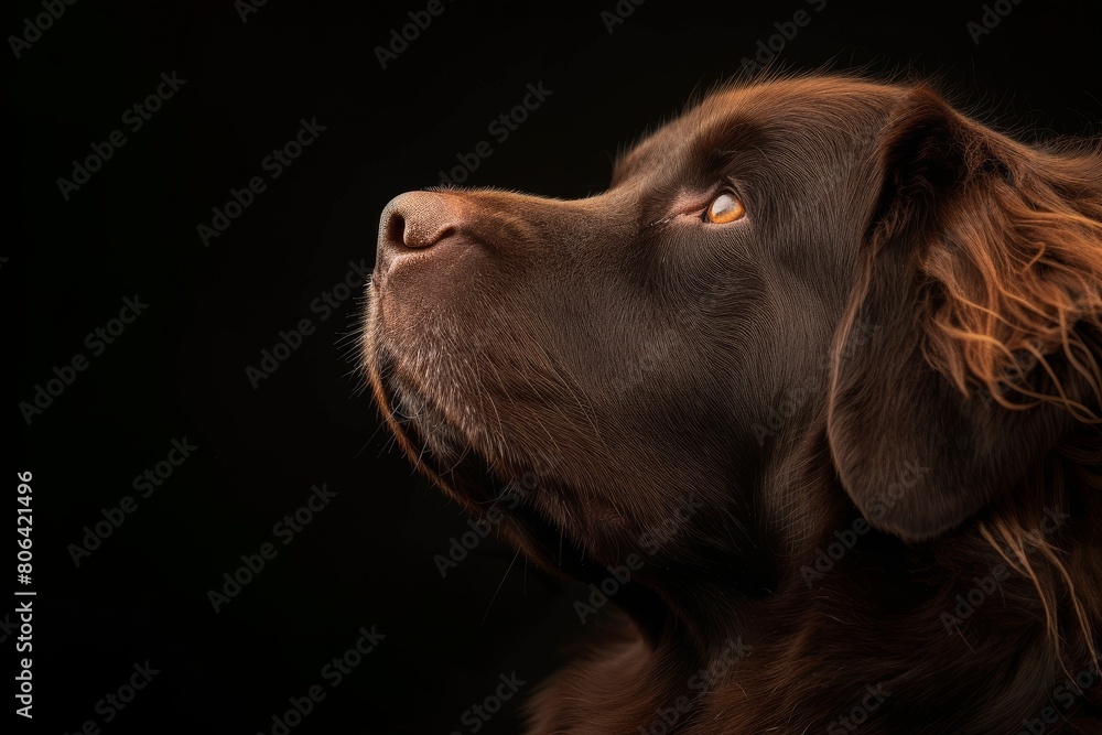 Mystic portrait of Newfoundland, Close up view, Isolated on Black Background