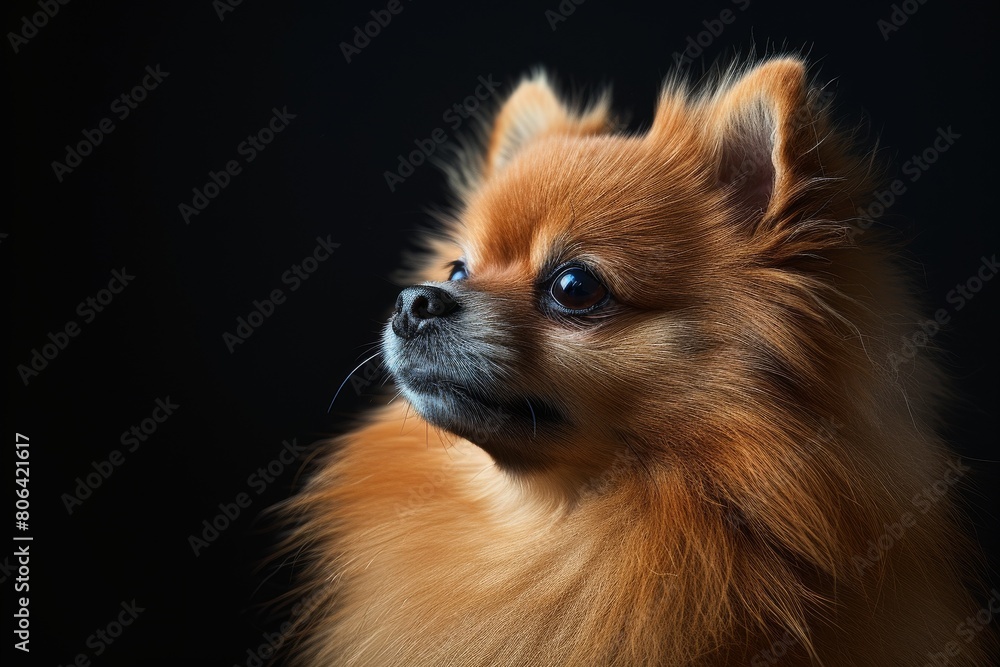 Mystic portrait of Pomeranian, Close Up View, Isolated on black background 