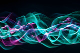 Electric teal and magenta neon waves. Hypnotic display on black background.