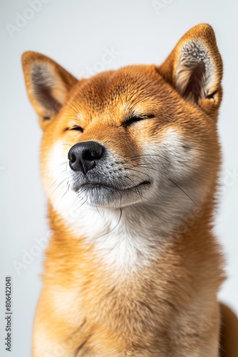 Mystic portrait of Shiba Inu, copy space on right side, Close-up View, isolated on white background