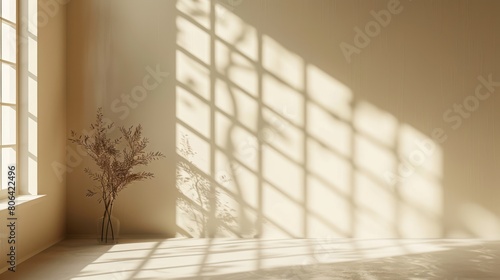 Minimalist Blurred Natural Light Shadow on Wall Texture Abstract Background for Product Presentation