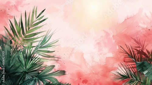 Christian Holy Week Concepts Banner with Watercolor Palm Sunday and Good Friday Illustrations