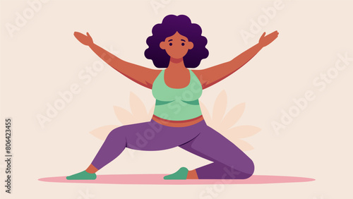 A woman of color proudly displaying her stretch marks in a bold and empowering yoga pose radiating selflove and acceptance..