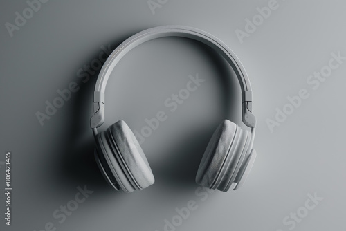 Sleek Wireless Headphones with Modern Design Isolated on Gray Background, High-Quality Sound Device. photo
