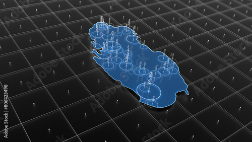 Qatar blue map big data visualization. Futuristic infographic map. Information aesthetics. Complex visual data. Complex data graphic visualization. 3D render illustration.