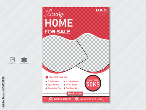 Creative Real estate advertisement flyer or Home for Sale Poster design template