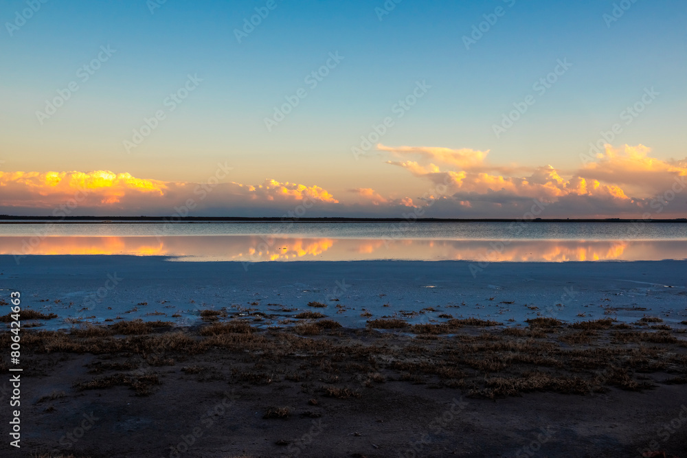 Desert landscape, broken dry soil in a Pampas lagoon, La Pampa province, Patagonia, Argentina.