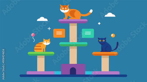 A virtual scratching post for cats with different levels and challenges to keep them entertained.. Vector illustration