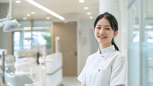 笑顔の歯科衛生士の日本人女性