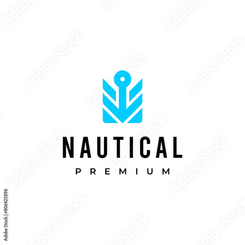 letter m technology nautical anchor logo design	
