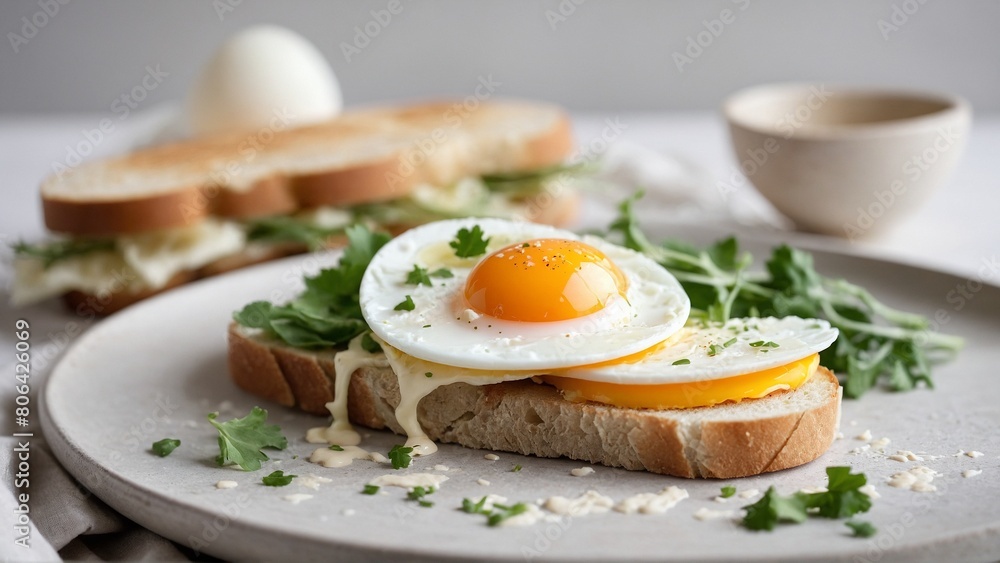 Kyoto-style Egg Sandwich Soft-boiled eggs and creamy mayonnaise sandwiched between slices of fluffy white bread.