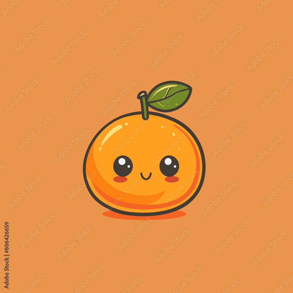 A cartoon orange with a leaf on top of it. The orange is smiling and has a happy expression A cartoon orange with a leaf on top of it. The orange is smiling and has a happy expression