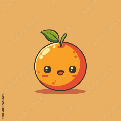 A cartoon orange with a leaf on top of it. The orange is smiling and has a happy expression