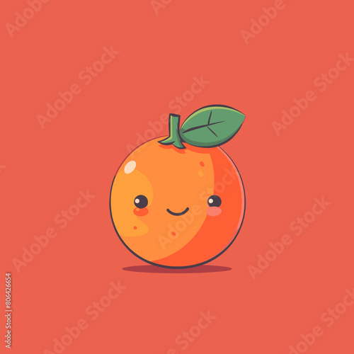 A cartoon orange with a leaf on top of it. The orange is smiling and has a happy expression