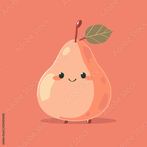 A cartoon Quince with a green leaf on top. The Quince is smiling and has a happy expression