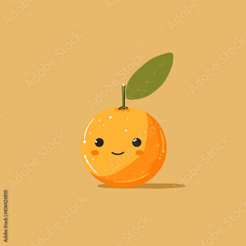 A cartoon Tangerine with a smiling face. The Tangerine is sitting on a yellow background