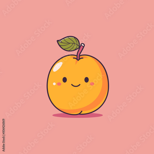 A cartoon apple with a green leaf on top. The apple is smiling and has a cute face