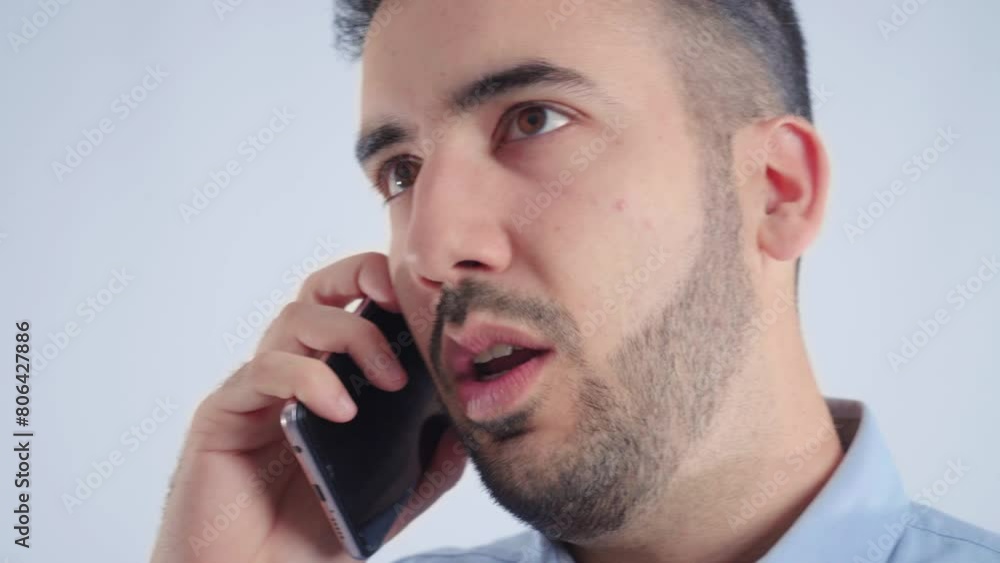 man talking with mobile phone white background man talking with mobile phone white background