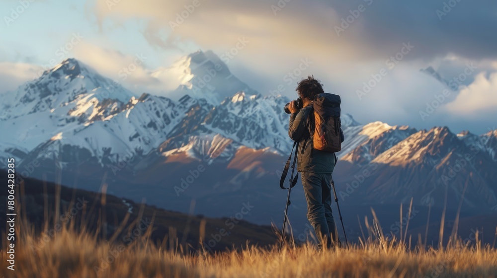 Fototapeta premium Photographer is watching at mountains