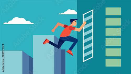 A man running up the side of a building using only ledges and windows as his footholds.. Vector illustration