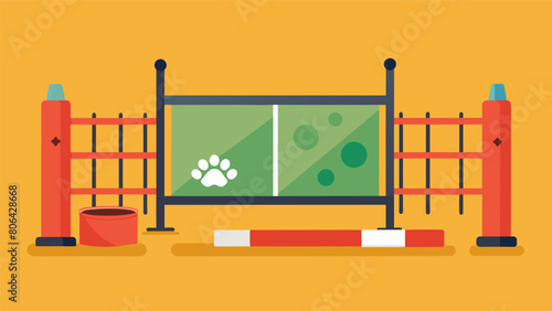A portable fence system that can be set up to create a safe and secure play area for pets while traveling or camping.. Vector illustration
