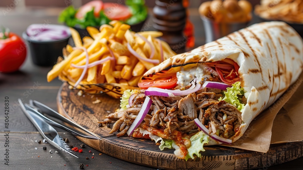 Doner kebab in minimal style. Street food concept. Generative Ai Doner kebab in minimal style. Street food concept. Generative Ai