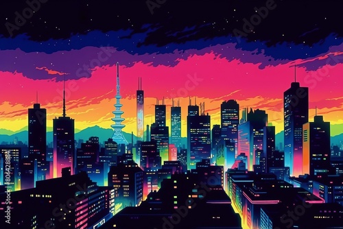 Tokyo City in Japan with retro vibes   vibrant color   City Pop  