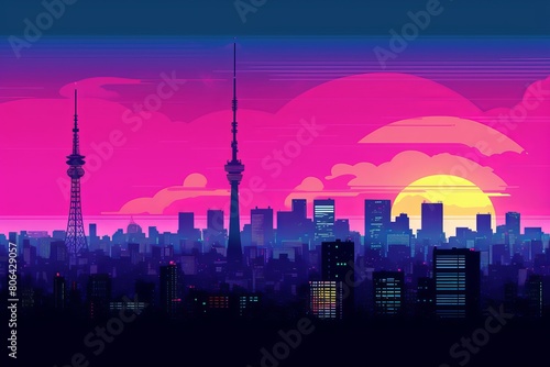 Tokyo City in Japan with retro vibes   vibrant color   City Pop  