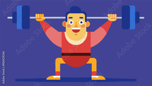 Grinning from ear to ear the weightlifter basks in the glory of their triumph having conquered the challenging lift with ease.. Vector illustration