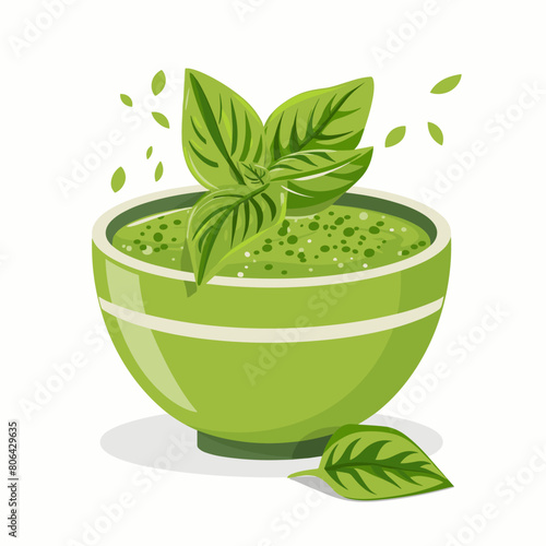 A green Pesto Genovese bowl filled with green leafy vegetables
