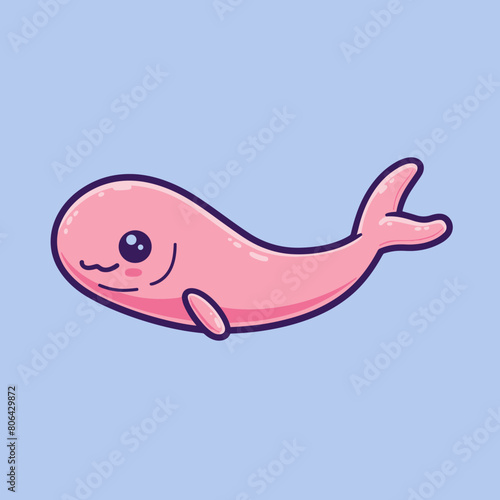 A cartoonish Eel whale with a big smile on its face. The whale is looking at the camera and he is happy