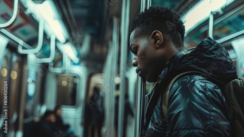 young african american man in the subway train