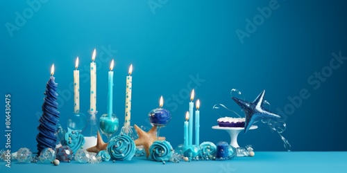 Blue Table With Candles and Cake