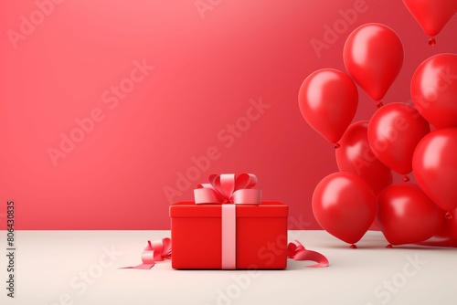 Red Gift Box With Ribbon and Balloons