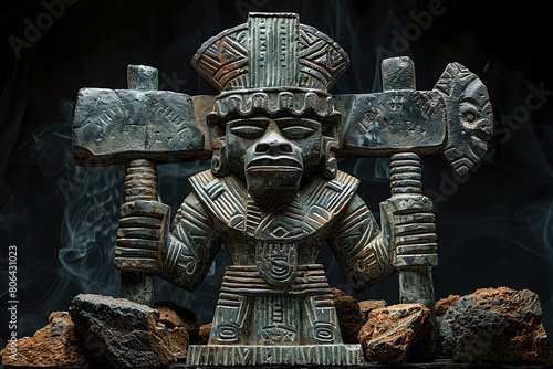 A scene of the African warrior deity Ogun, god of iron and war, with his anvil and hammer photo