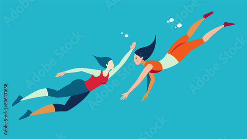 As they plummet towards the surface two divers seamlessly mirror each others movements creating a mesmerizing display of synchronized diving.. Vector illustration