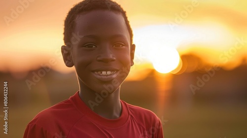 Youthful soccer player's sunset smile © Ammar