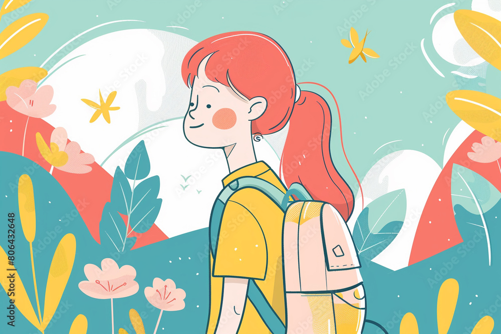 Cartoon woman in hiking weekend activities, Generative Ai Cartoon woman in hiking weekend activities, Generative Ai