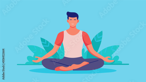 A participant seated in a lotus position their eyes closed as they find inner peace and stillness during the silent yoga marathon.. Vector illustration