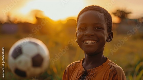 Youthful soccer player s sunset smile