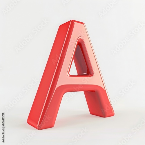 3D letter "A" in red color on a white background, front view. The letter "A" is rendered in the style of minimalism.