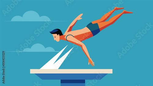 A blur of motion as the diver spins and flips their body moving with precision and fluidity as they descend from the high platform.. Vector illustration