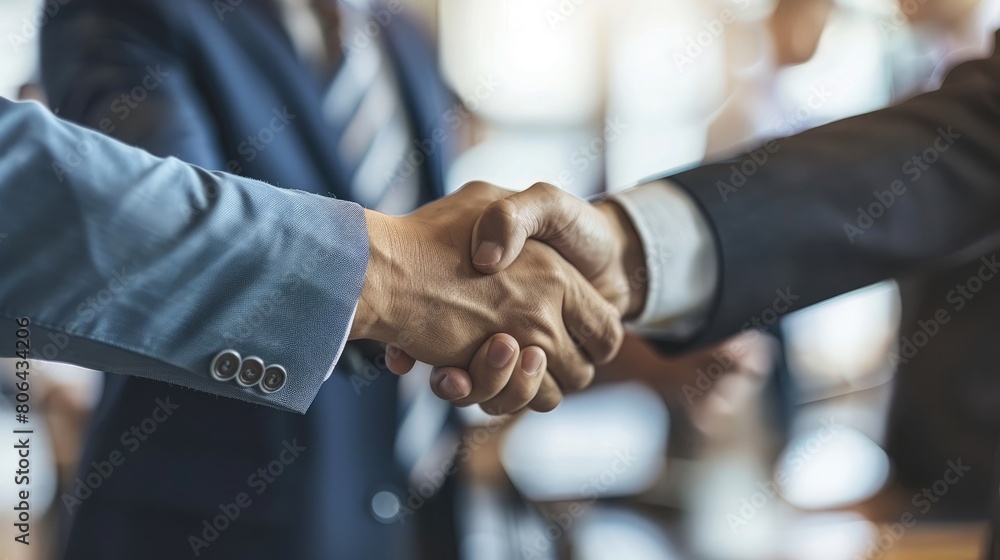Business people shaking hands in the office, Group of business persons in business meeting, Three entrepreneurs on meeting in board room, Corporate business team on meeting in modern office