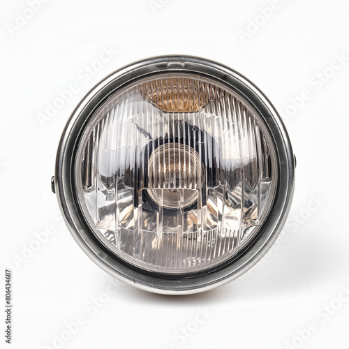 A close-up of a round, vintage car headlight photo