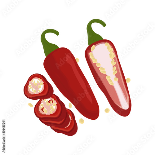 Vector Illustration logo Whole and slice Red jalapeno peppers