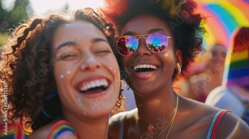 Candid happy young lesbian woman smiling celebrating gay pride LGBTQ festival © Khalif